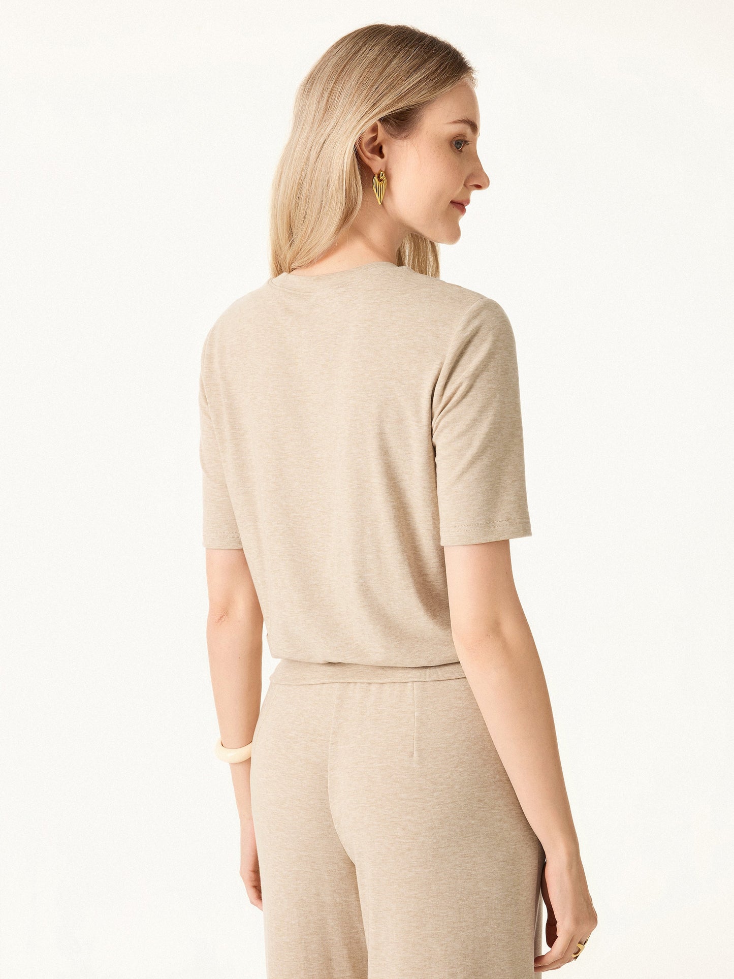 Jero ™ | 2Pcs Set Petite Mid Rise Wide Leg Pants with Pockets & Crewneck Brami with Banded Hem