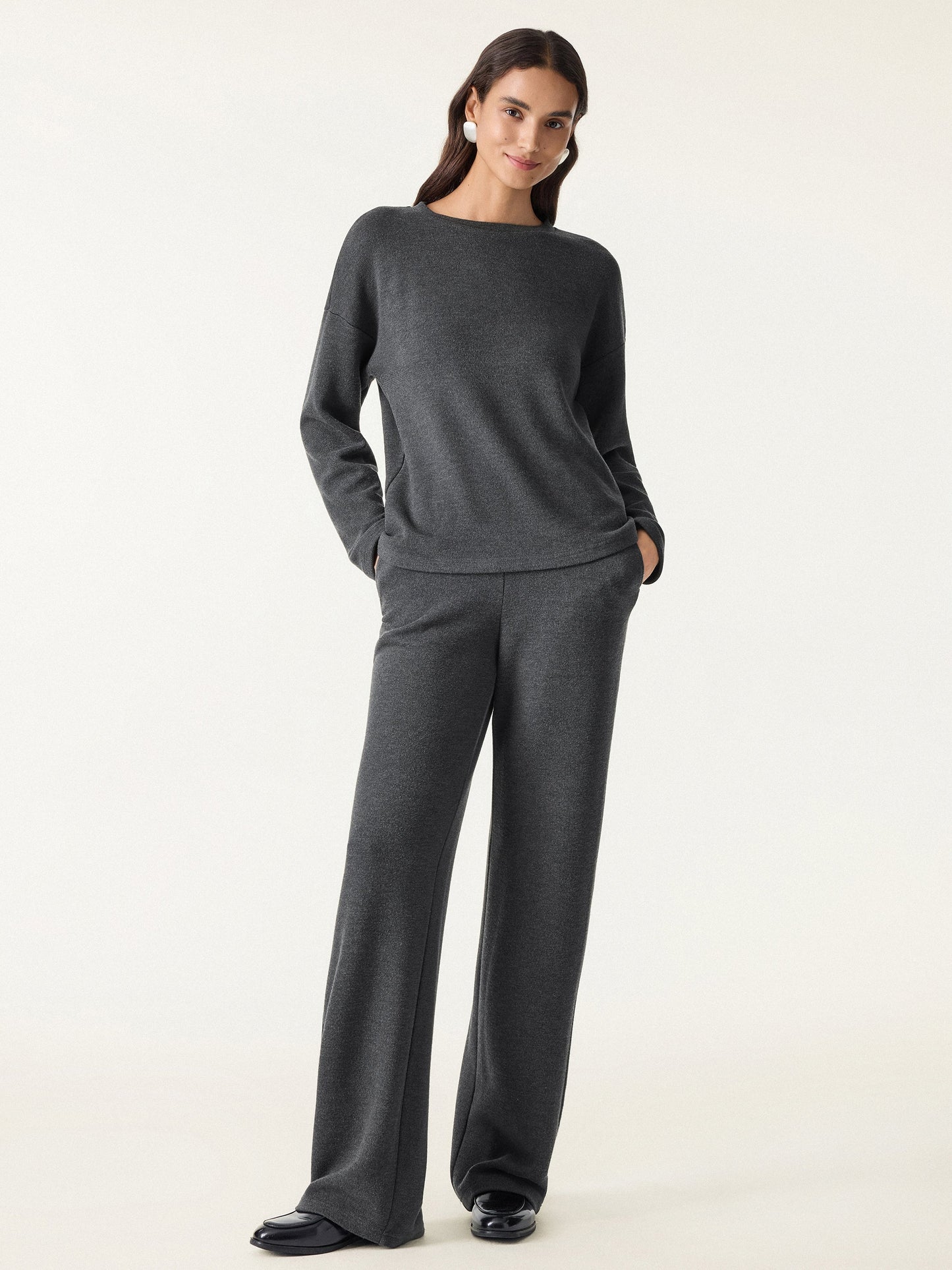 Jero ™ | 2Pcs Set Long Sleeve Top & Mid Rise Straight Leg Pants