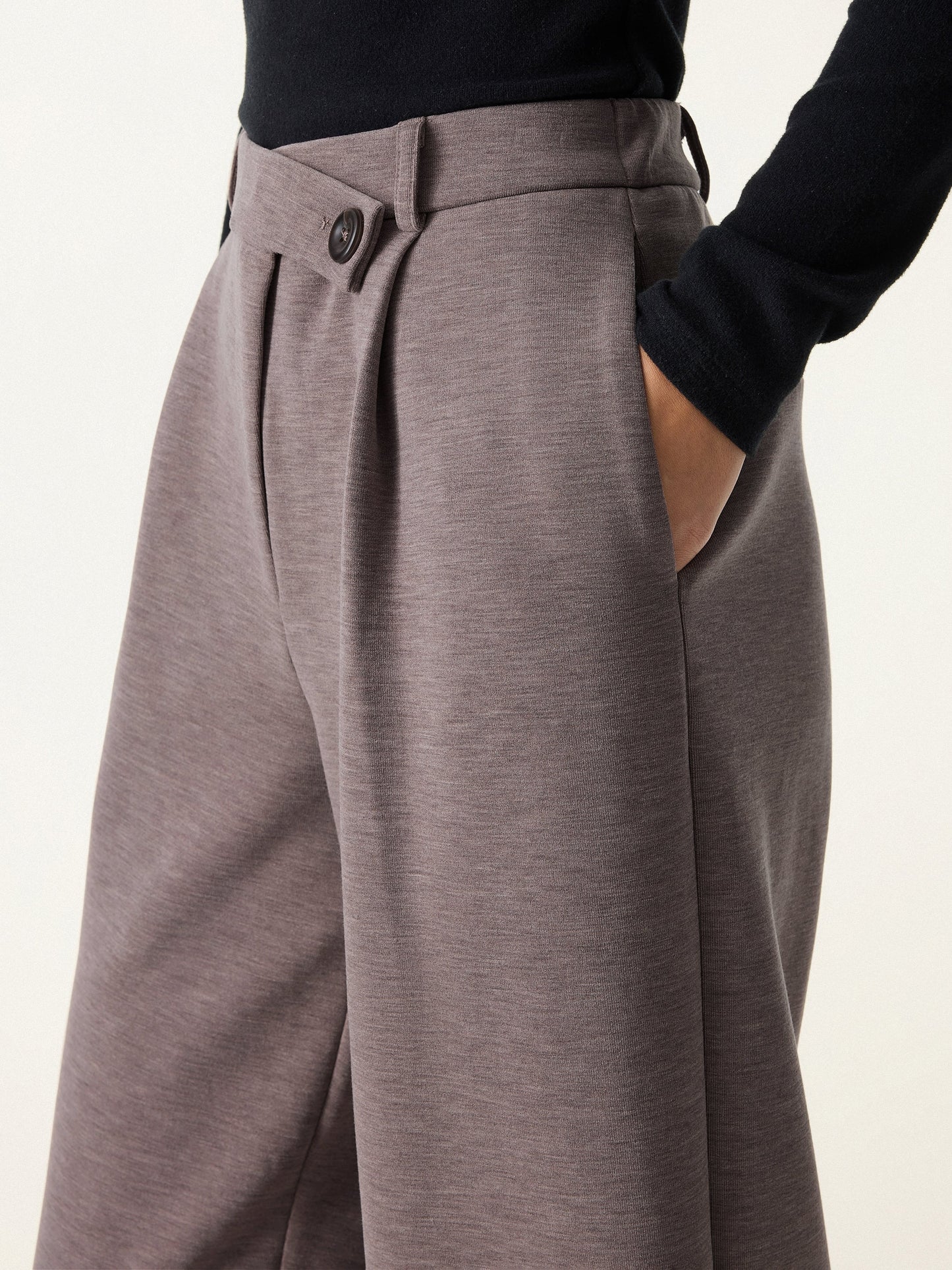 Jero™ | Cozy Warm High Rise Slanted Fly Front Wide Leg Pants