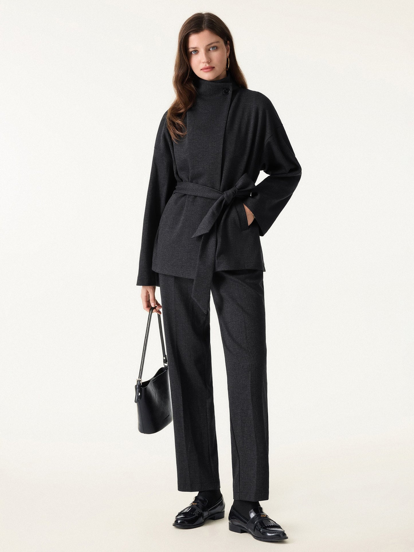 Jero ™ | 2Pcs Set Regular Tapered Trousers & Retro Belted Jacket