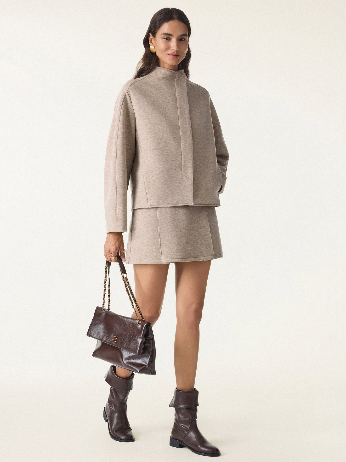 Jero ™ | 2Pcs Set  Cropped Jacket & A-Line Pull on Skorts with Pockets