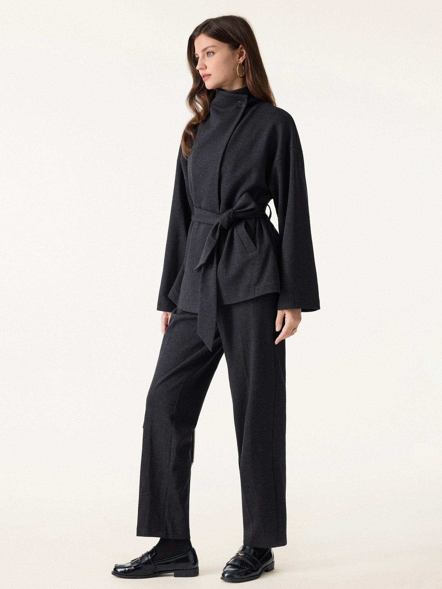 Jero ™ | 2Pcs Set Regular Tapered Trousers & Retro Belted Jacket