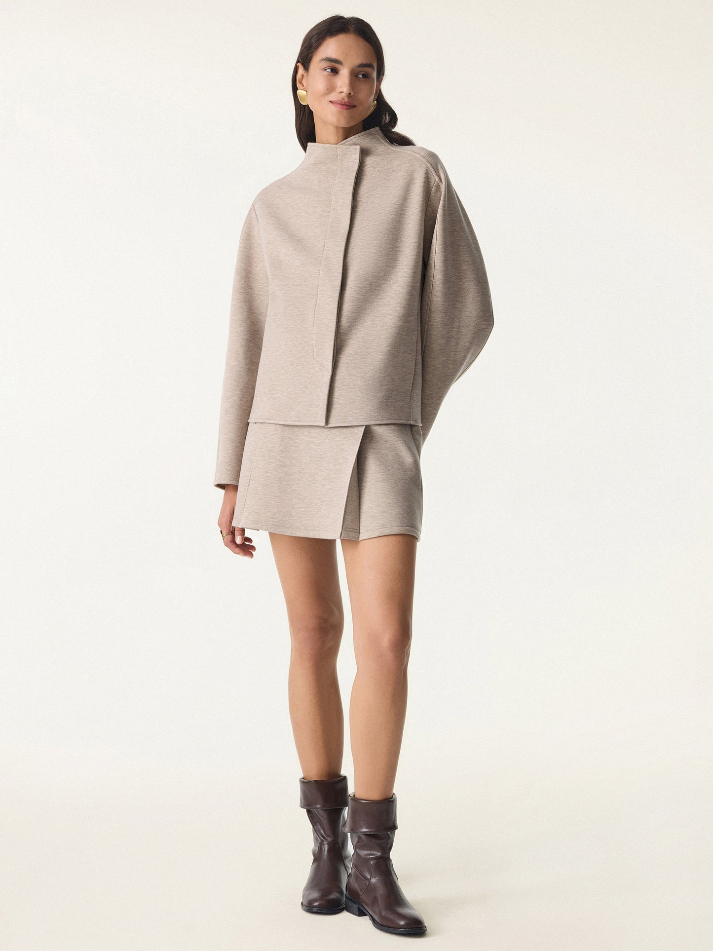 Jero ™ | 2Pcs Set  Cropped Jacket & A-Line Pull on Skorts with Pockets