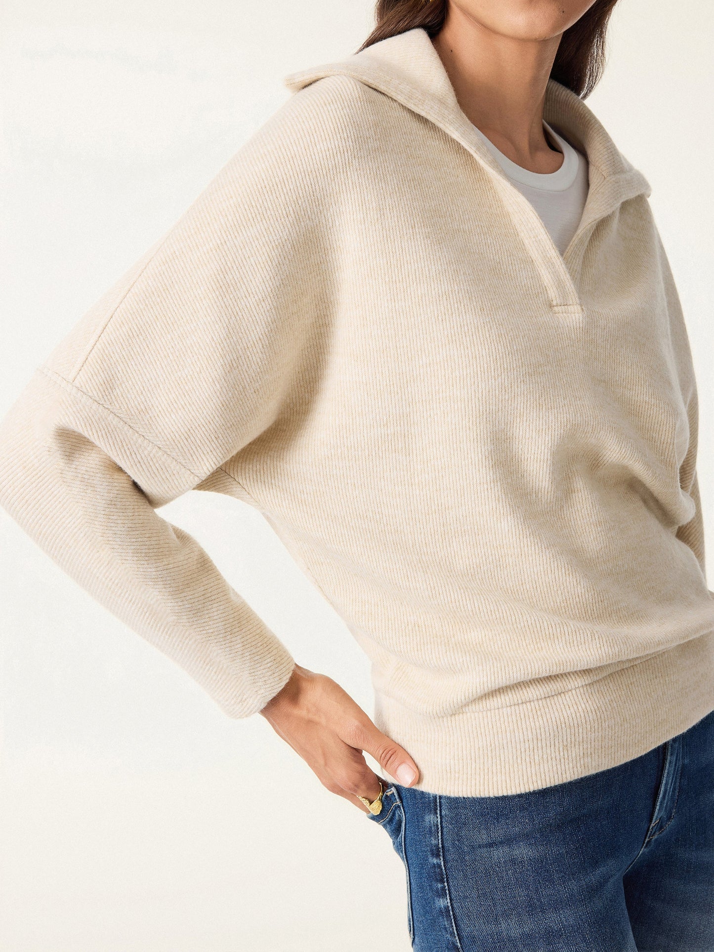 Jero ™ | 2Pcs Set Double Waistband Straight Pants & V-Neck Batwing Sleeve Pullover