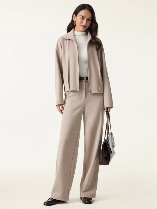 Jero ™ | 2Pcs Set Full Zip Jacket & Mid Rise Straight Leg Pants with Pockets