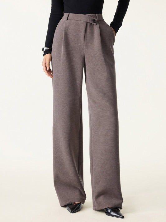 Jero™ | Cozy Warm High Rise Slanted Fly Front Wide Leg Pants