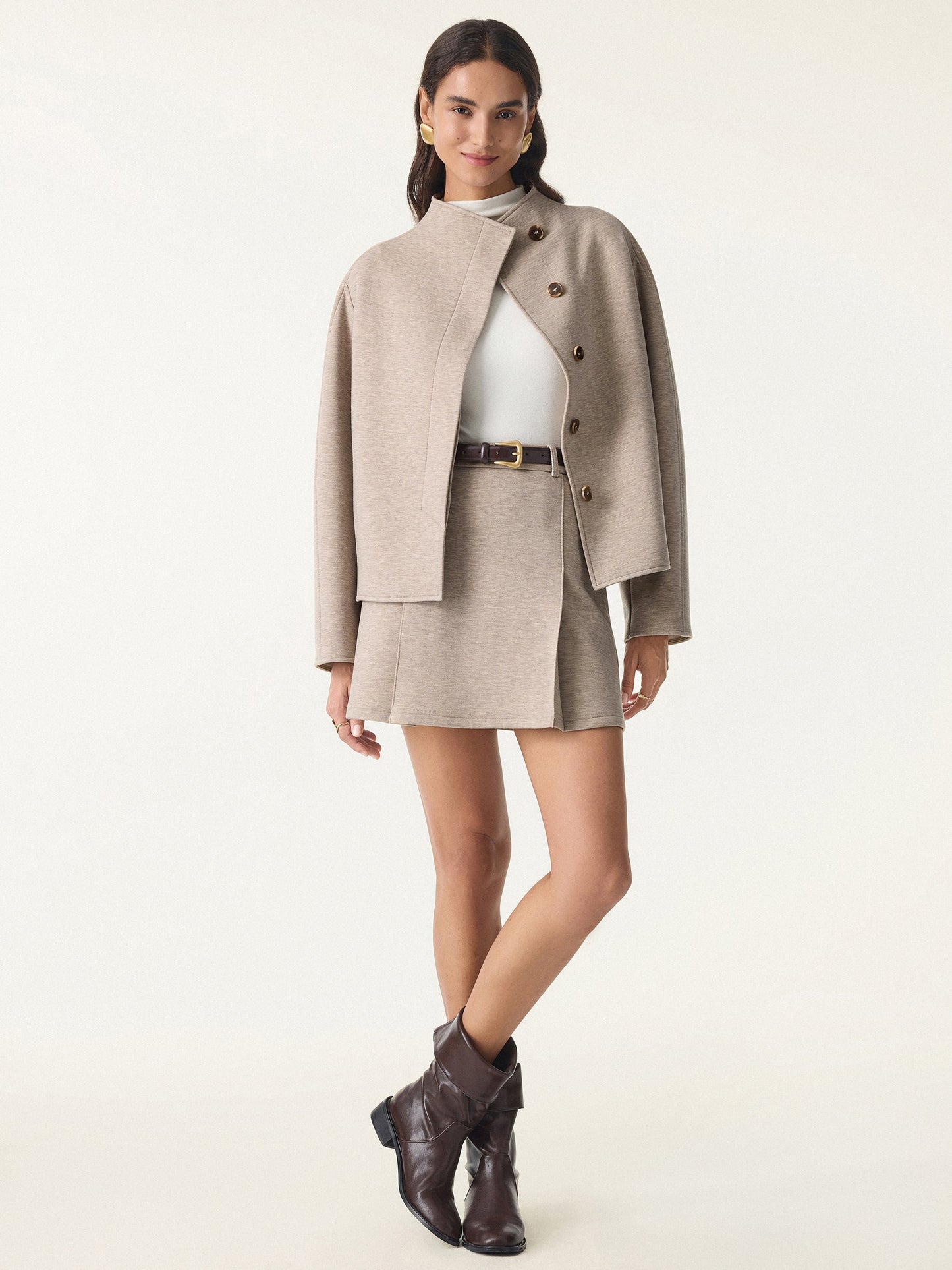 Jero ™ | 2Pcs Set  Cropped Jacket & A-Line Pull on Skorts with Pockets