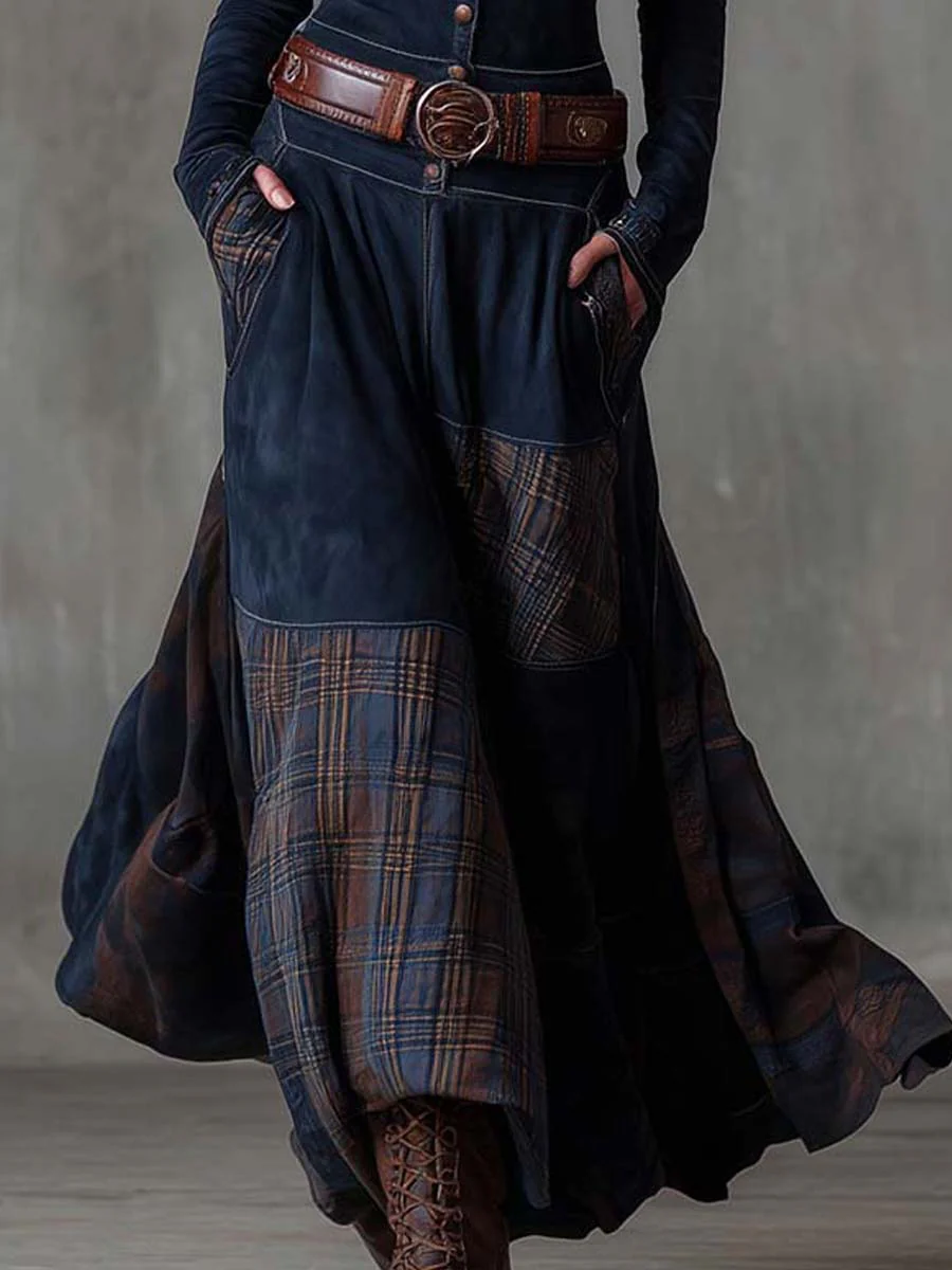 Zoë | Vintage Suede-Effect Plaid Maxi Dress