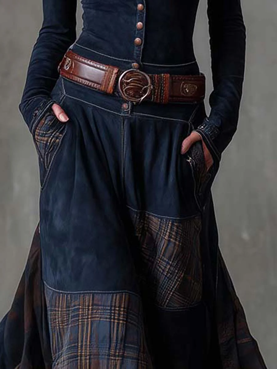 Zoë | Vintage Suede-Effect Plaid Maxi Dress