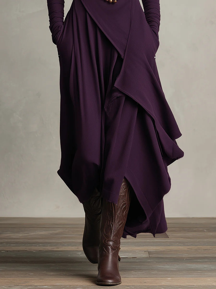 Elysian | Asymmetrical Pleated Maxi Dress with Turtleneck