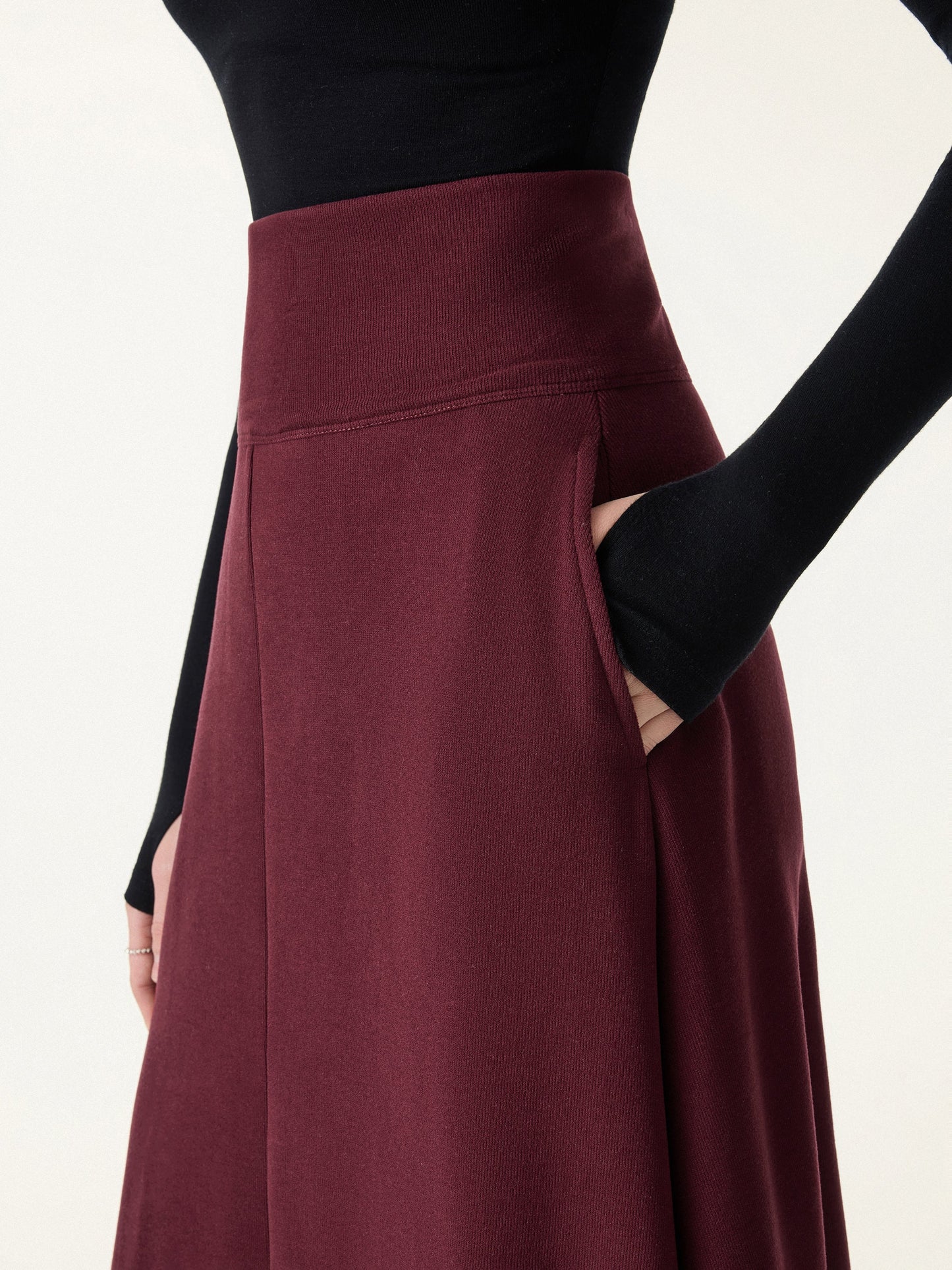 Jero ™ | 2Pcs Set Mockneck Batwing Sleeve & Midi Pull-on A-Line Skirt with Pockets