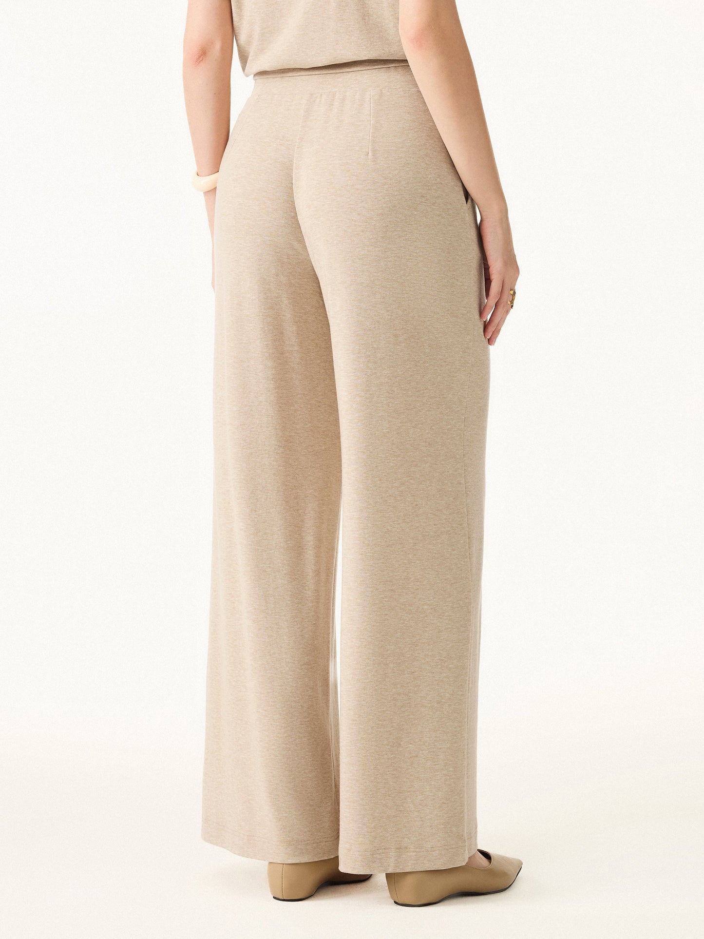 Jero ™ | 2Pcs Set Petite Mid Rise Wide Leg Pants with Pockets & Crewneck Brami with Banded Hem
