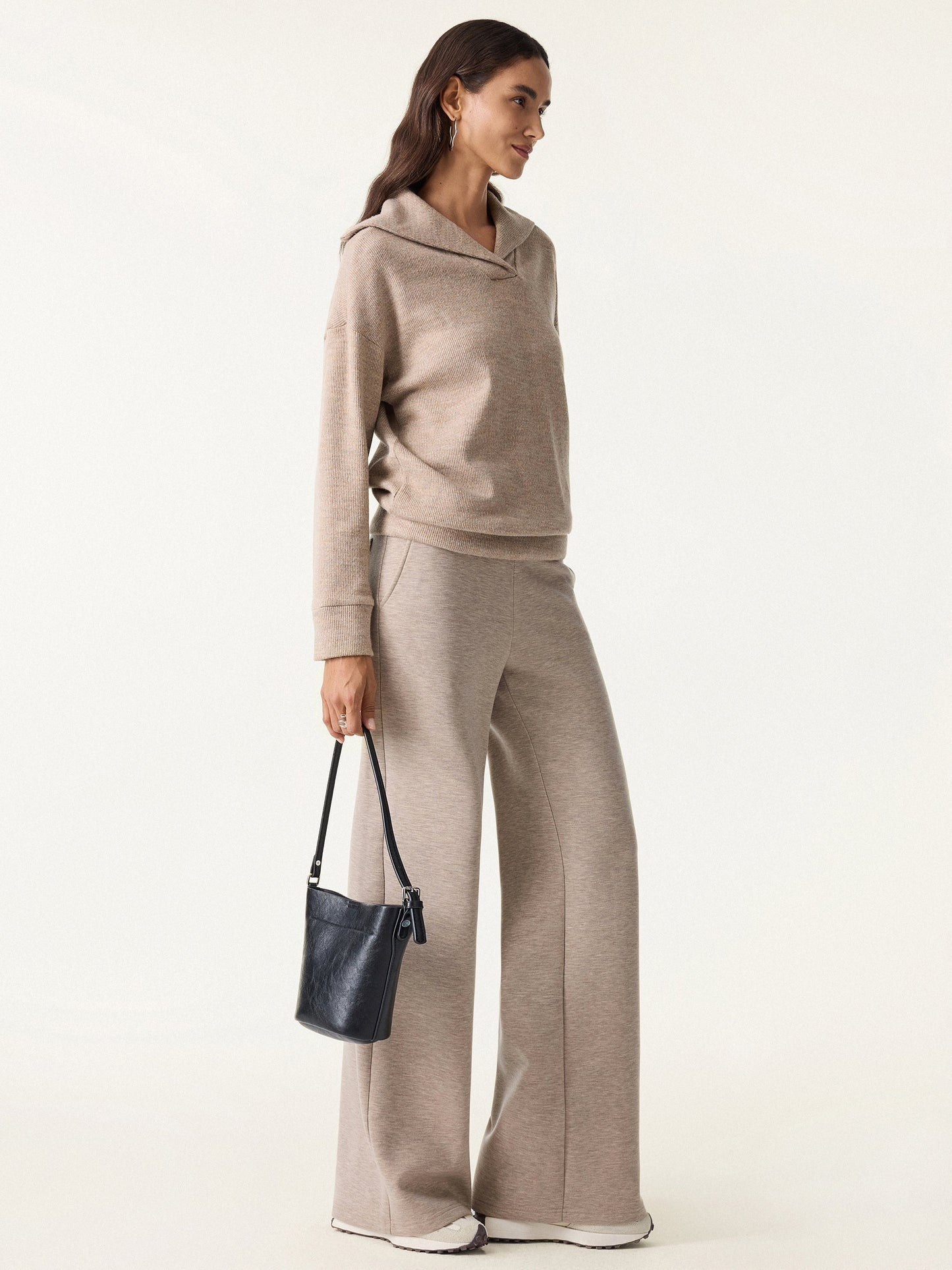 Jero ™ | 2Pcs Set Double Waistband Straight Pants & V-Neck Batwing Sleeve Pullover