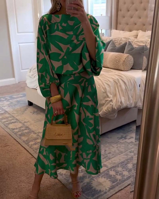 Mirabelle | Set Dress Casual Printed Lantern Sleeves Temperament